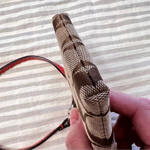 CLEARANCE Coach Sutton Khaki Vermillion Orange Card Wristlet Universal Case - Picture 4 of 9